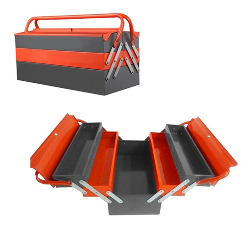 Caja Herramientas Metálica Articulada Color Naranja y Gris