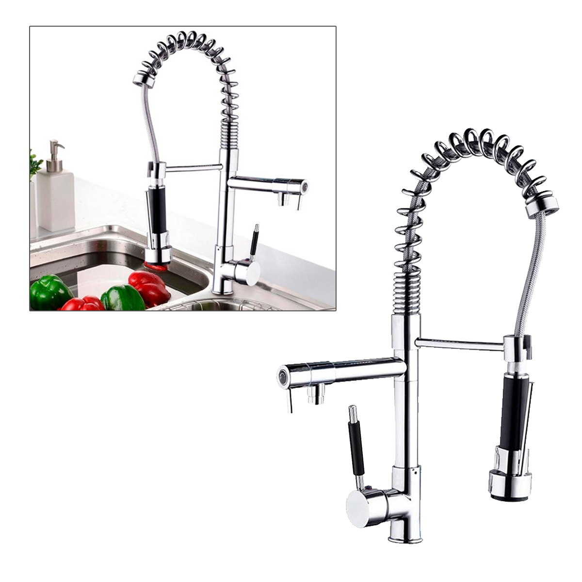 Grifo Llave Lavaplatos Monomando Cocina Extensible Triple, Marca Flovi