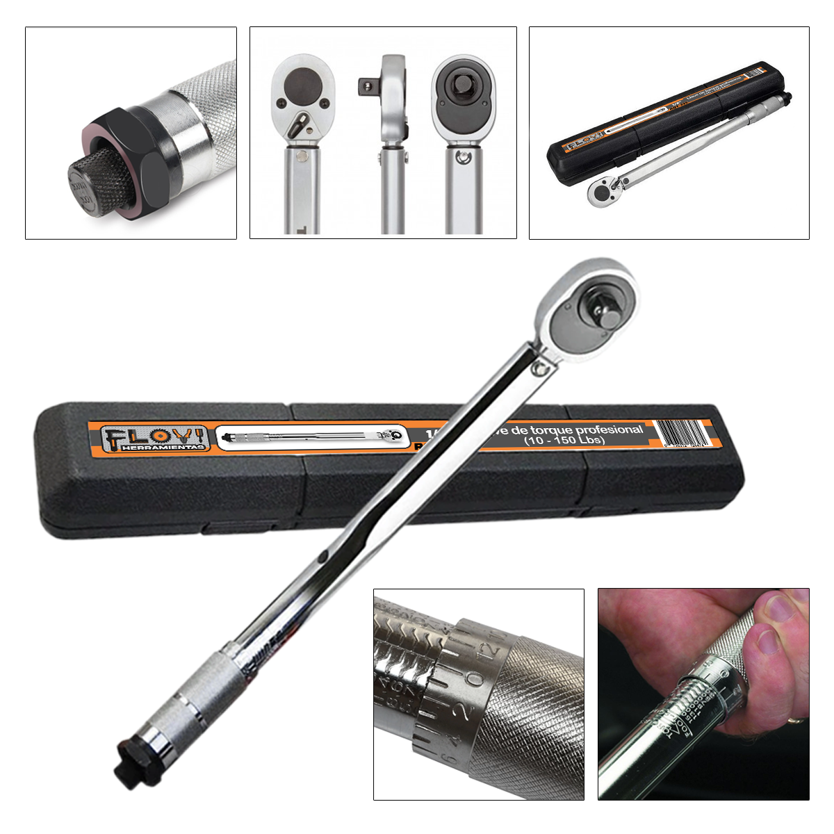 Llave De Torque Torquimetro De 1/2 10-150 Lbs Profesional, Marca Flovi
