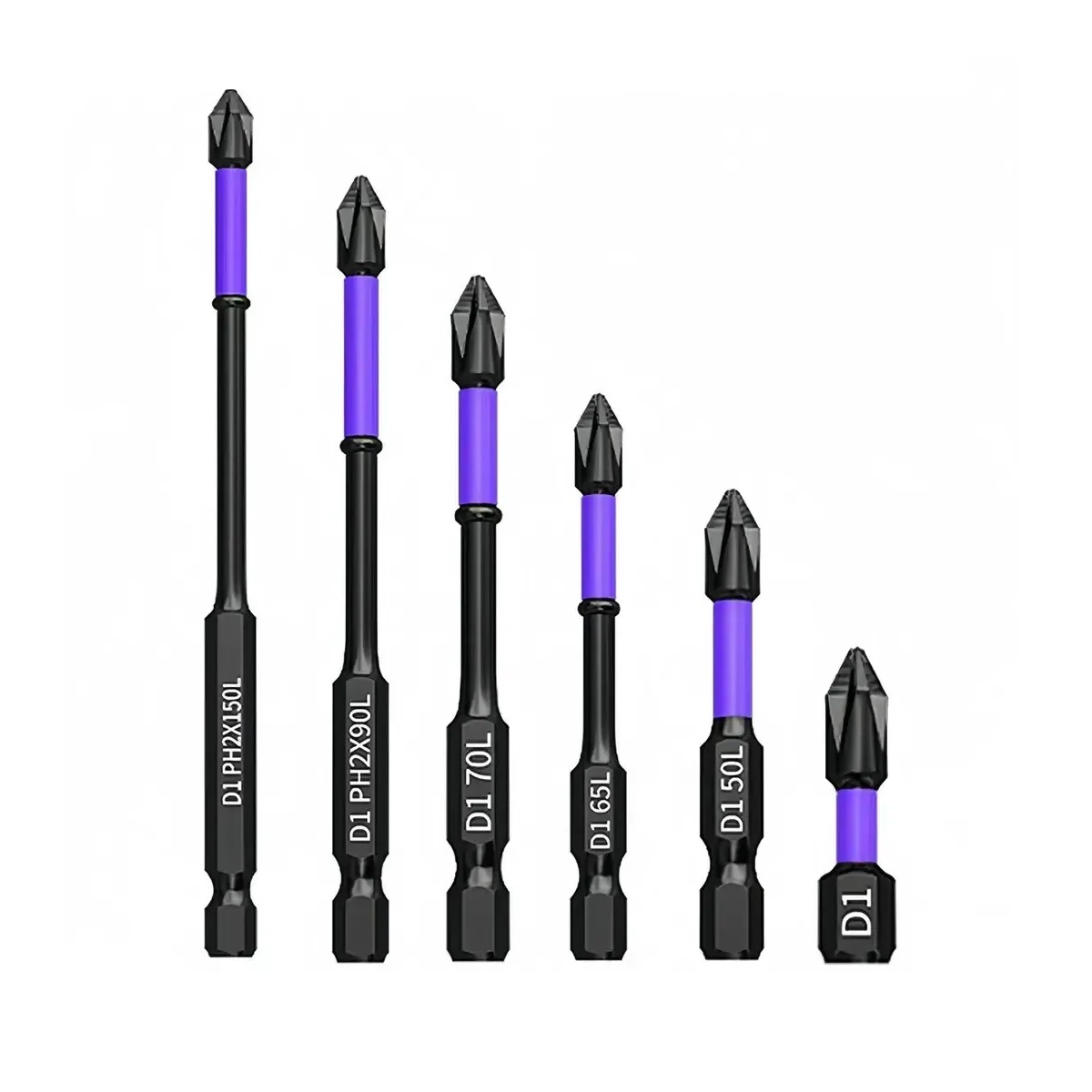 Set 6 Puntas De Impacto Magnéticas Ph2 S2 25 a 150mm