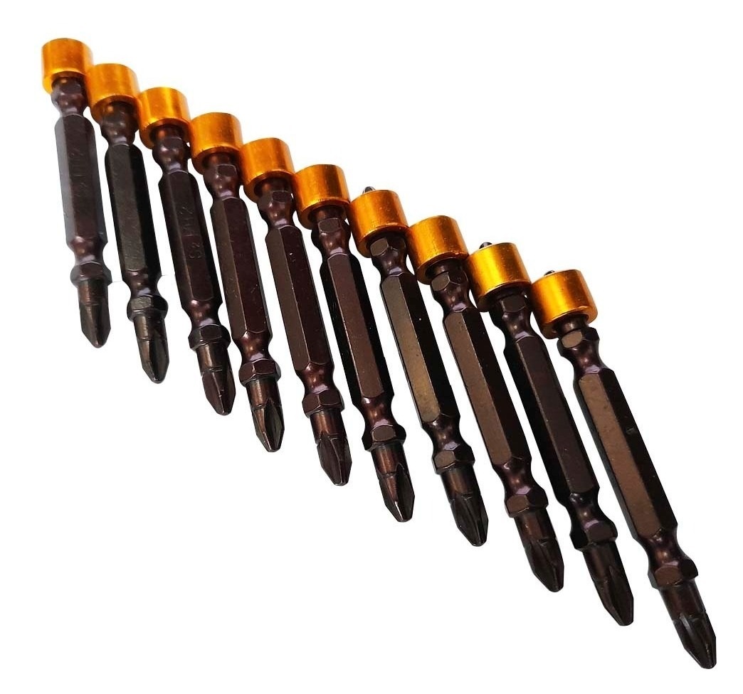 Juego 10 Puntas Magnéticas Ph2 Phillips Hexagonal De 1/4' Marca Flovi