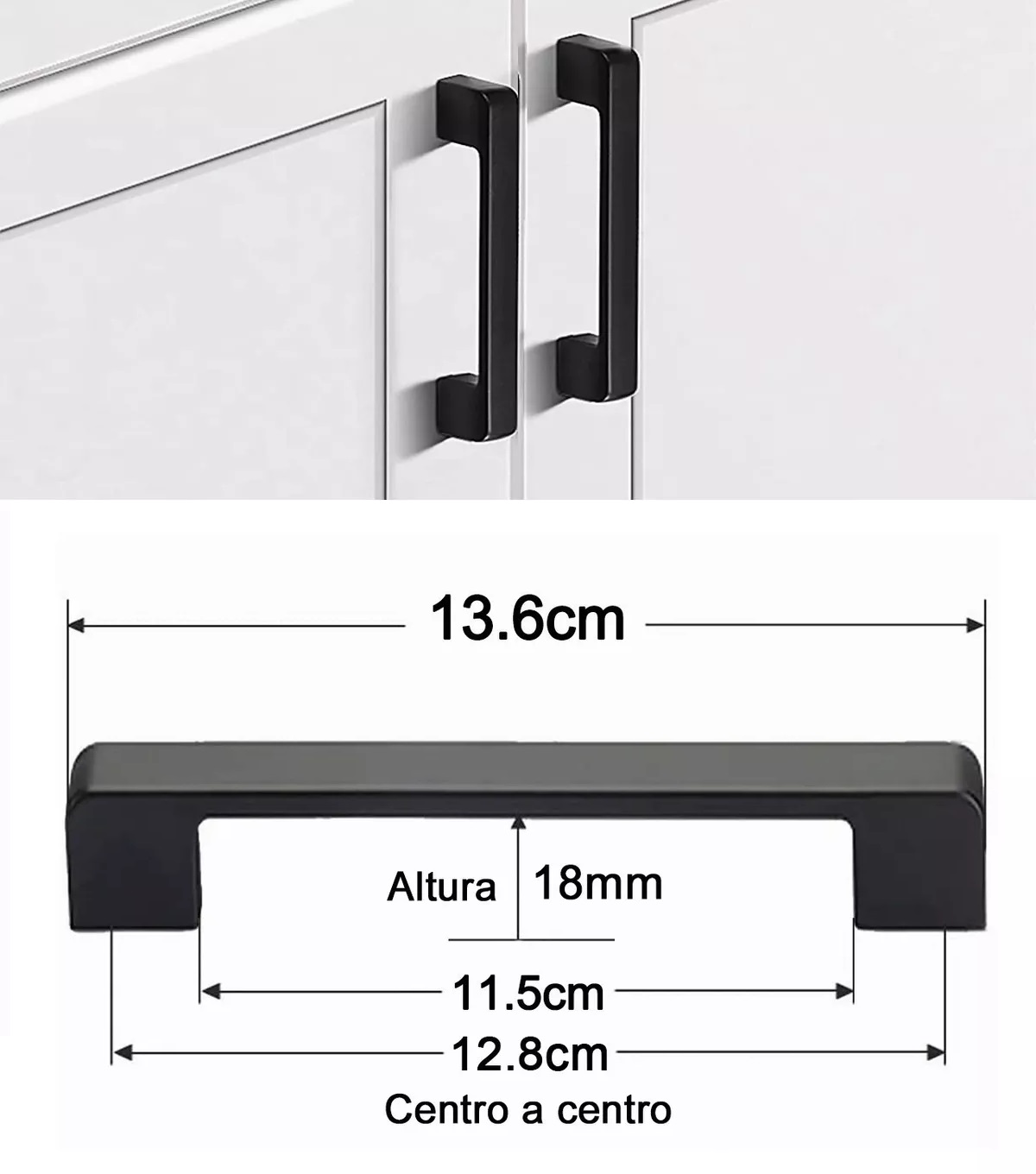 Tiradores Metálicos Negro Mate 5 pulgadas (128 mm entre agujeros)