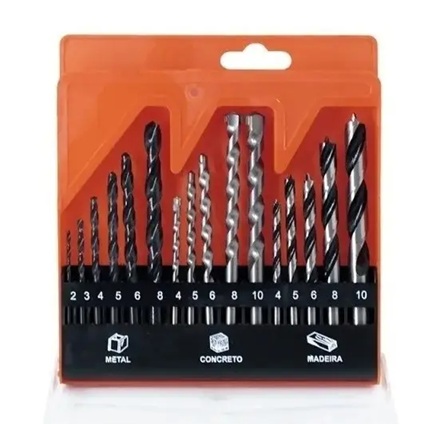 Set 16 Brocas Para Fierro, Cemento y Madera